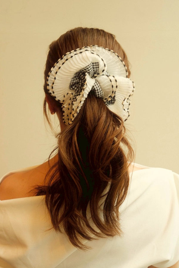 GINGHAM CHECK Frill chouchou / white