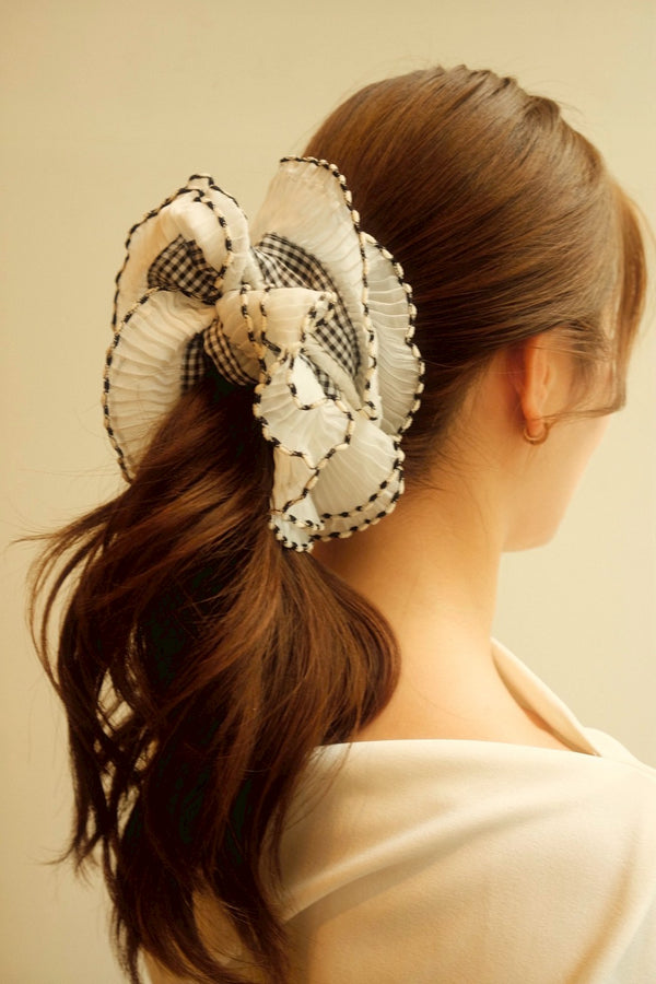GINGHAM CHECK Frill chouchou / white