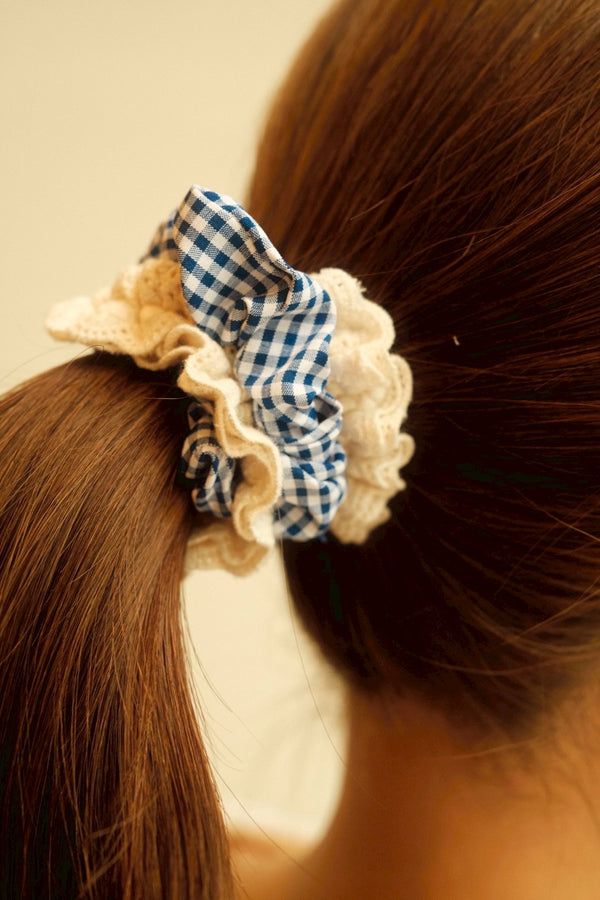 CHECK & LACE chouchou / blue and white